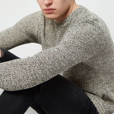 Black and white textured knit jumper